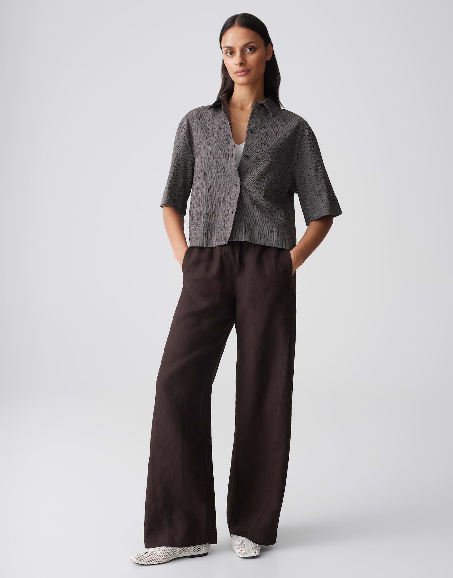 OPUS Damen Kurzarmbluse | Boxy Streifenbluse mit Crinkle Effekt Regular Fit