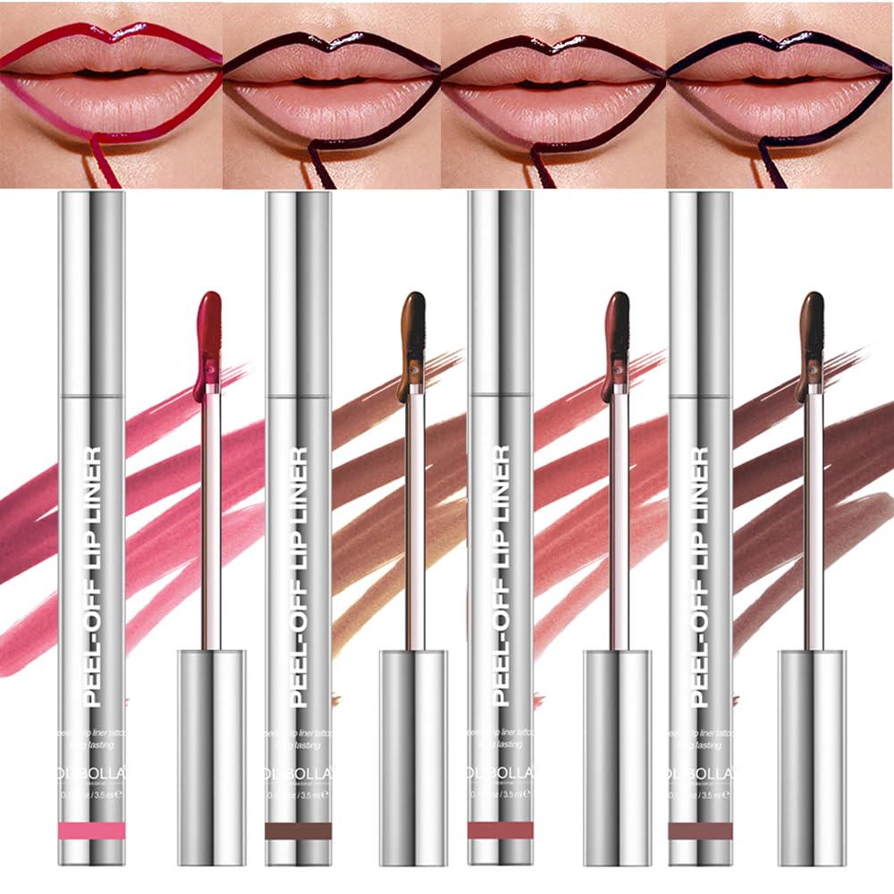4Pcs Peel Off Lip Liner Stain Set – Long-Lasting, Smudge-Proof, Waterproof Nude Matte Lip Tint, Non-Fading Peel Off Lip Color, Effortless Precision & Full Coverage, 24H Color Hold