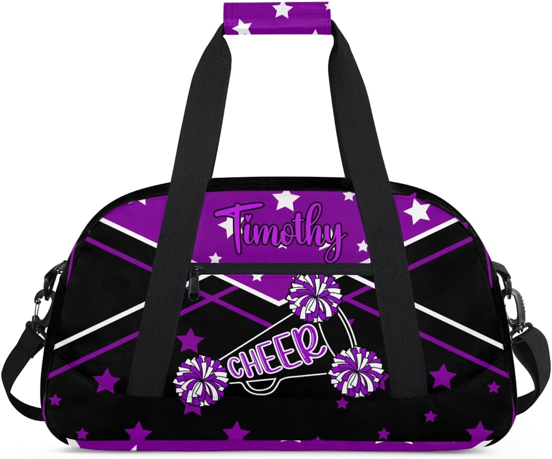 Personalized Cheer Bag Girl Sport Duffel Bag, Custom Kids Gym Bag, Customize Travel Duffle Bag with Name, Overnight Weekender Bags,Cheerleading Gift,Purples Black - Image 2