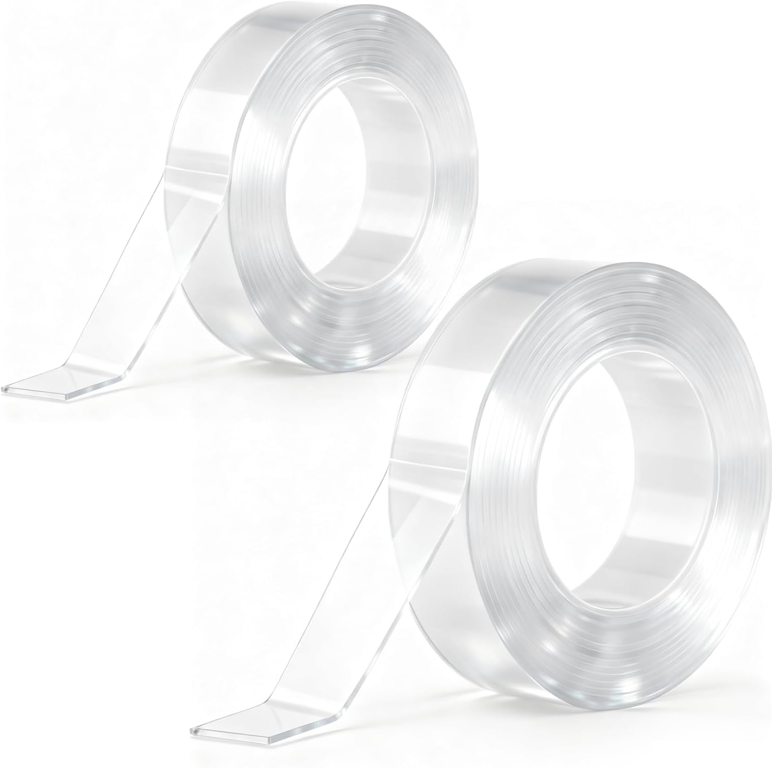 2 Rolls Clear Nano Double Sided Tape 2mm x 3m Each, Removable Mounting Tape for Picture Hanging, LED Lights, Wall Decor & Cable Clips, Reusable Adhesive for Smooth Surfaces