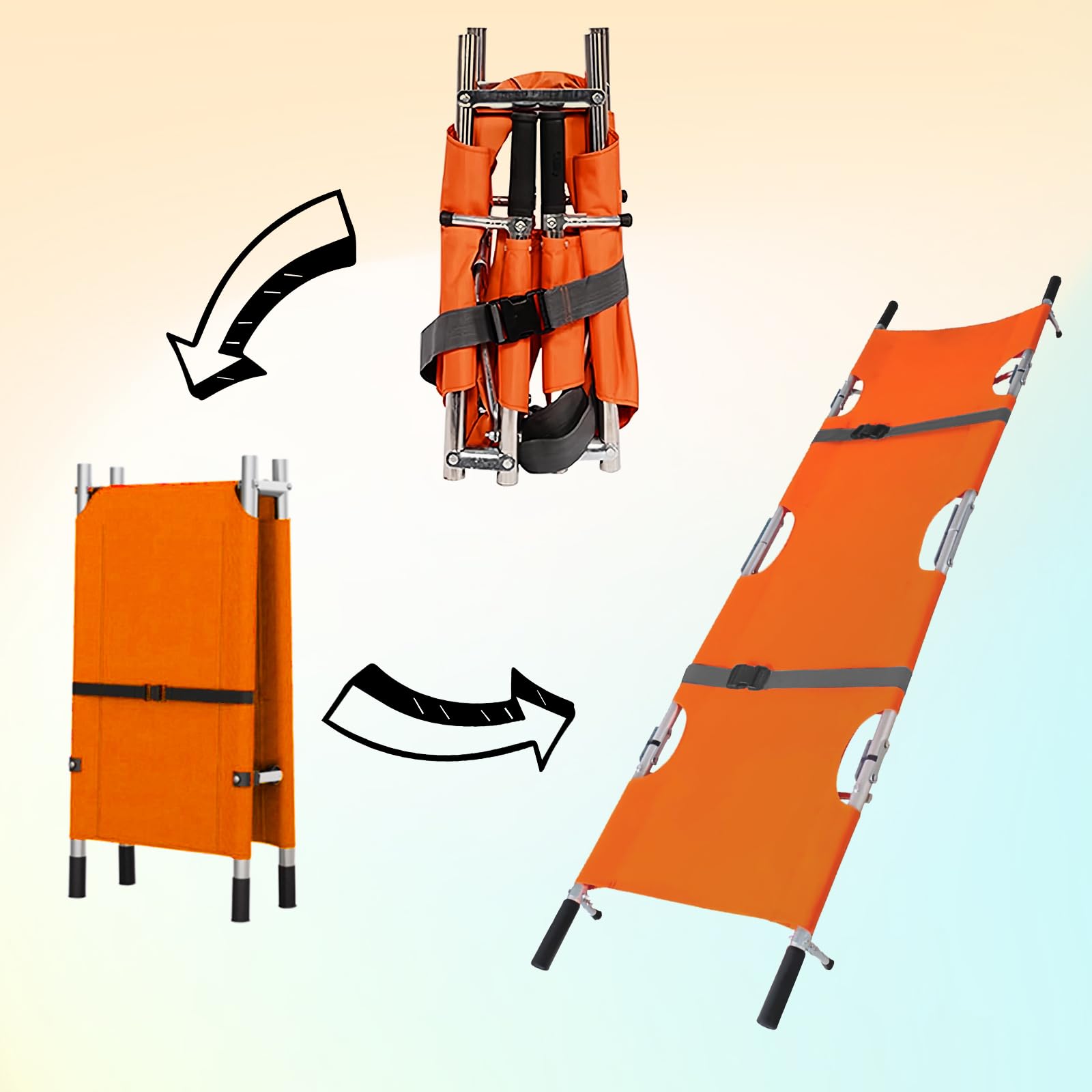 LIROPAU Barella per pazienti, 210 x 54 cm, in alluminio con fibbie, pieghevole, con custodia per il trasporto di pazienti di emergenza