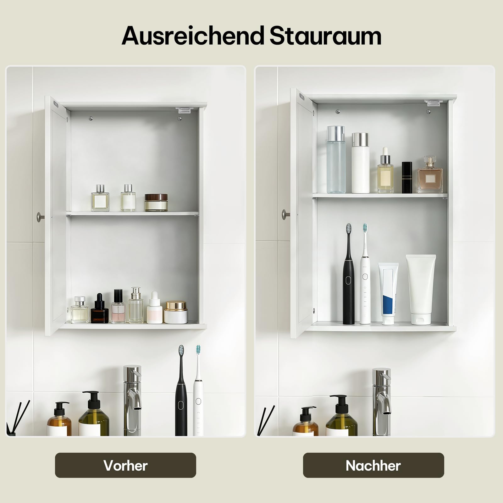 eSituro Spiegelschrank, Badspiegel Hängeschrank mit Türen, Platzsparender Wandschrank mit verstellbaren Regalen, Badschrank, Weiß, BHT 42x58,5x12cm