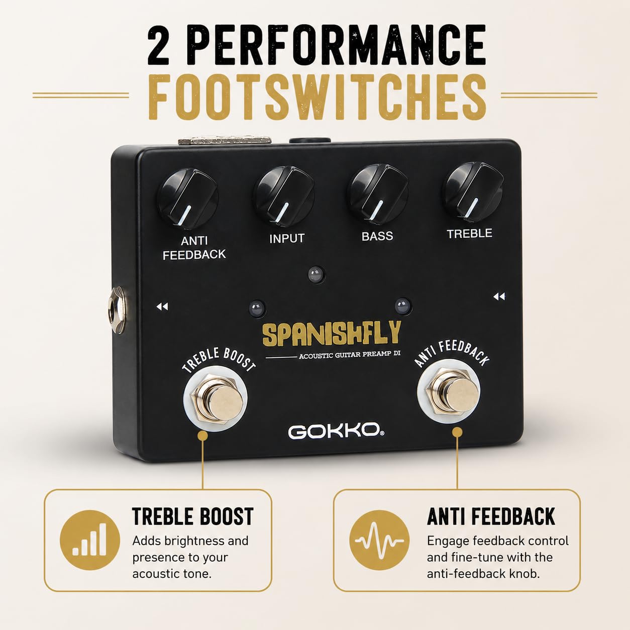 boost pedal acoustic guitar GOKKO SPANISHFLY GK-32 - Preamp & DI Box for Acoustic Guitars with Anti Size:10x12 Sägenspezi Schnittschutz Größe XL Híbrida Super Transparent 20dB+ Clean