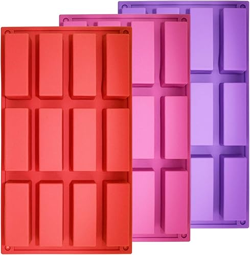 findTop - Juego de 3, 12 moldes rectangulares de silicona estrechos de cavidad, moldes de barras de proteínas para barras energéticas para pan de