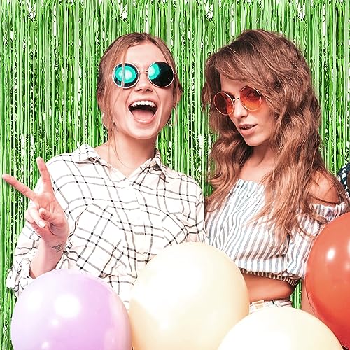 Image of 6 Pack Light Green Foil Fringe Curtain Backdrop, 3.28Ft x 8.2Ft Metallic Tinsel Foil Fringe Streamer Curtains for Photo Booth, Christmas Day, Thanksgiving, Wedding, New Year Party Decorations