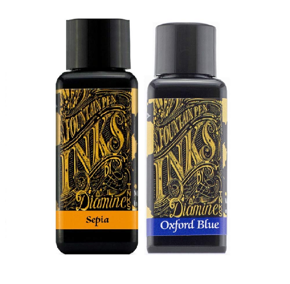 Diamine Fountain Pen Ink 30ml - 2 x Bottles - Sepia & Oxford Blue