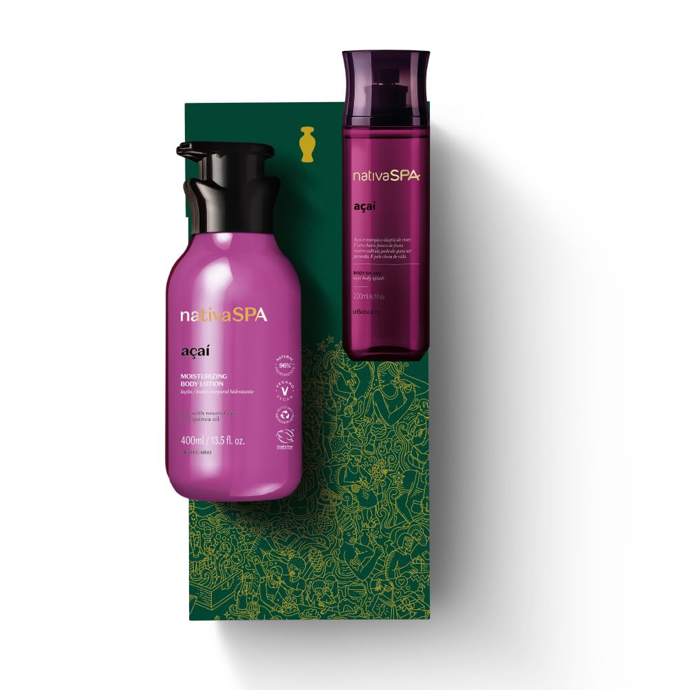 O Boticário Native SPA Açaí Coffret Prezent Zestaw Do Pielęgnacji Skóry z 2 Produktami W Pudełku | Krem Nawilżający Do Ciała 400ml i Mgiełka do Ciała Spray 200ml