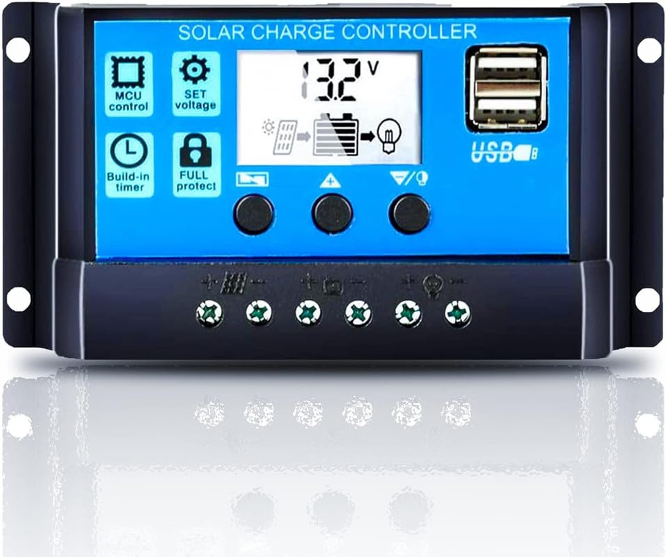 REES52 Solar Charge Controller 10A 12V/24V Solar Panel Charge Controller with USB Port LCD Display,Compatible with Sealed, Gel, and Flooded Batteries-image-20