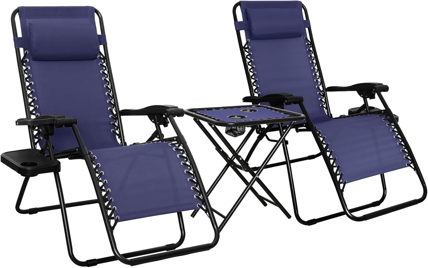 Amazon Basics Outdoor Textilene Adjustable Zero Gravity Folding Reclining Lounge Chair Set with Side Table
