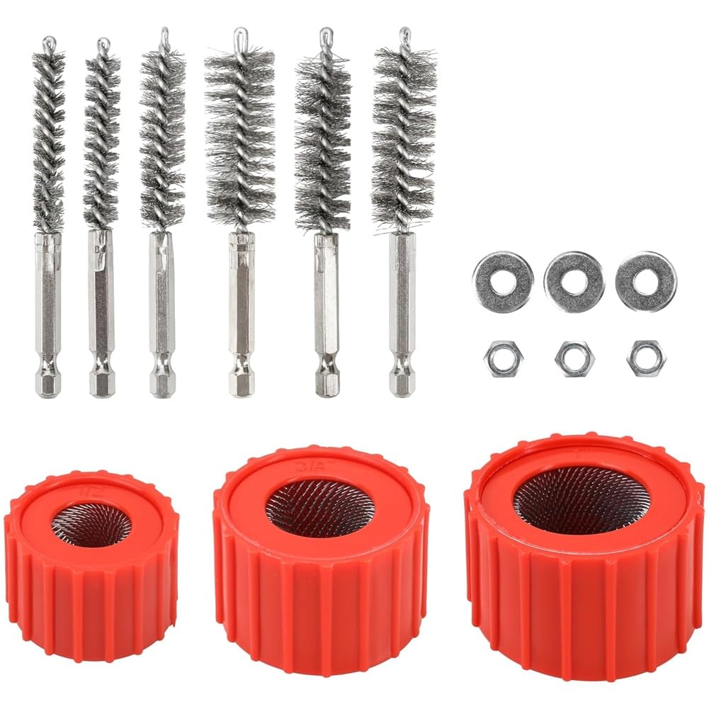Jnchdghwa As Shown Copper Pipe Cleaning Brush Set-1/2", 3/4", 1" Tube Bore Brushes With Stainless Steel Bristles-Fits For Drill