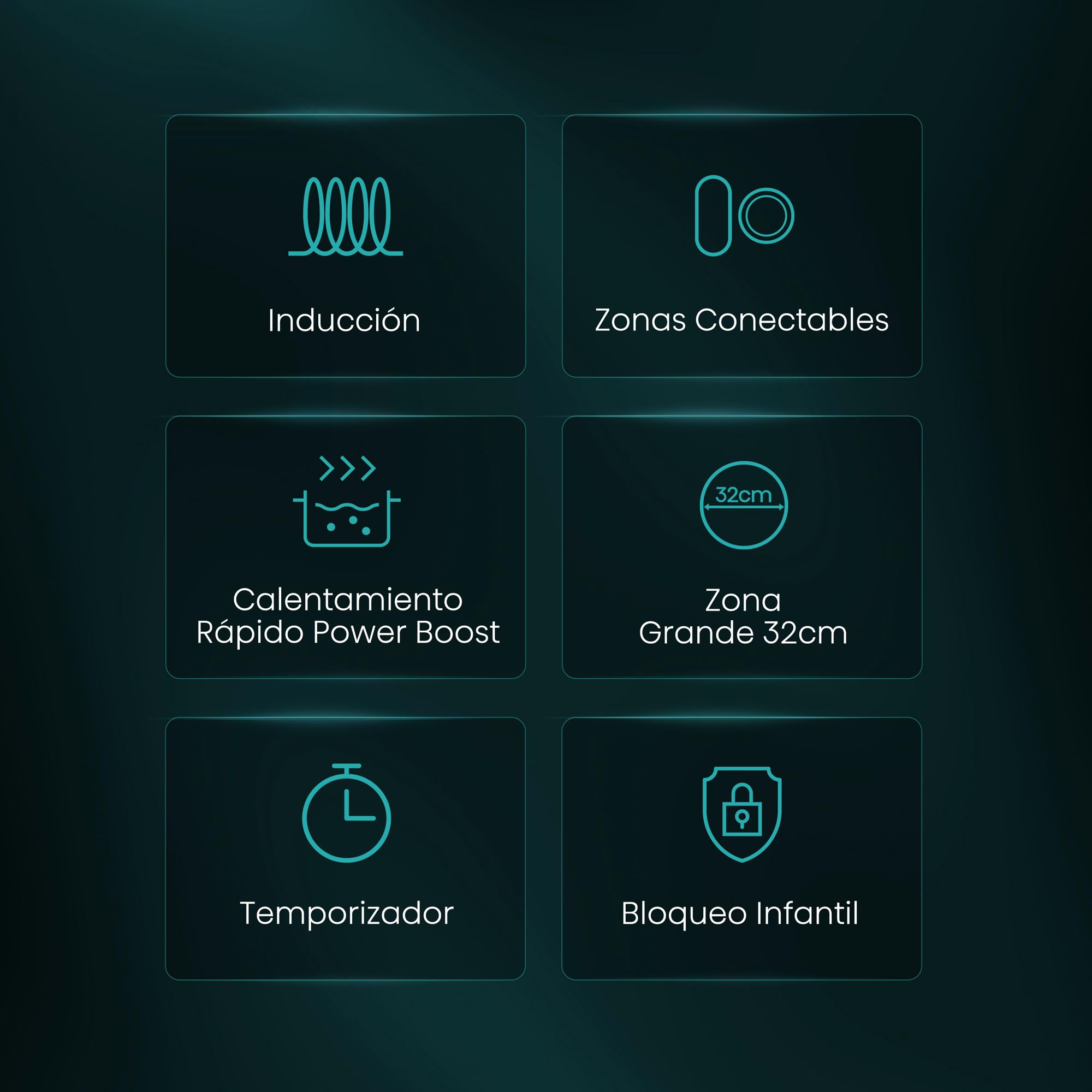 Hisense HI6321BSOLCE - Placa Inducción 3 zonas, 1 con foco gigante 32 cm, 2 conectadas entre si área Bridge, encimera de 60 cm, bloqueo infantil y terminación biselada