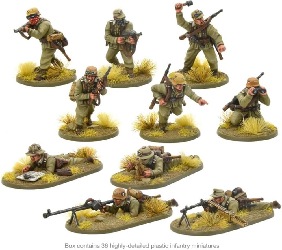 Warlord Bolt Action Afrika Korps German Grenadiers Western Desert Starter Army Pack 1:56 Tabletop Miniatures - Plastic Paintable WWII Soldiers Set, Table Top 28mm Military Minifigures for Adults