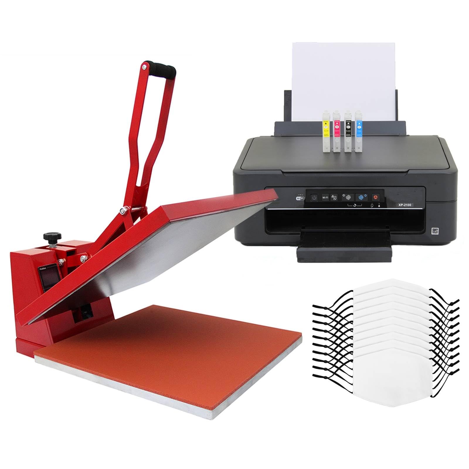 PixMax - Kit per Sublimazione Pressa a Caldo Termopressa Transfer - 38x38 & Stampante Sublimatica a Cartucce & 10 Mascherine Personalizzabili