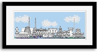 Dublin skyline art print, Mounted, Framed, coloured background, 50cm x 23cm, Dublin print