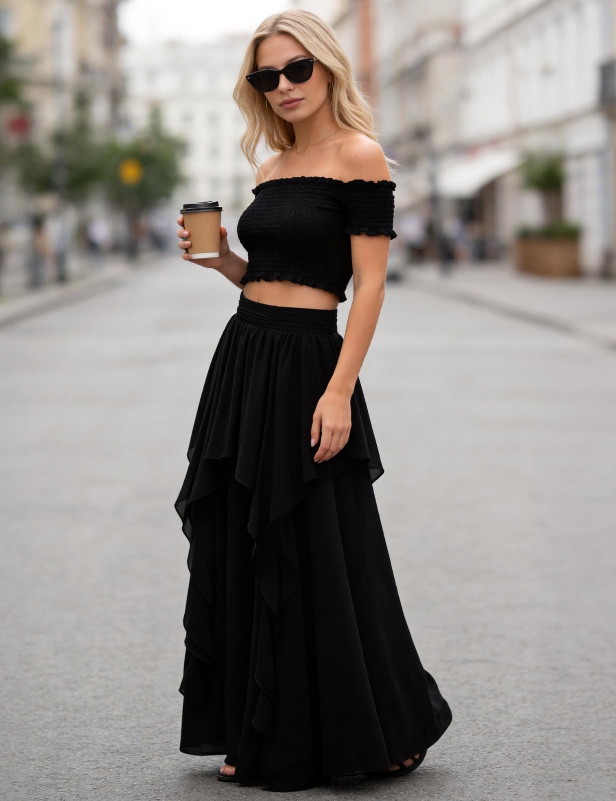 SCARLET DARKNESS Maxi Röcke Für Damen, Mittelalter Rock, Renaissance Rock, Irregulär Rüschen Elastische Taille Lange Röcke