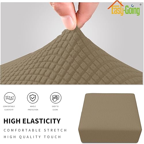 Vista 430 de Easy-Going - Funda elástica para taburete otomano, funda protectora para muebles, funda rectangular con parte inferior elástica Beige