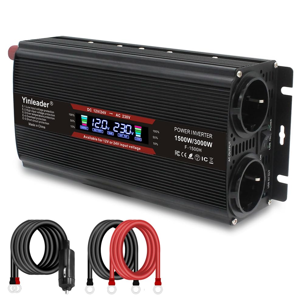 Convertisseur 12V 220V Yinleader 800W/2000W - Onduleur Sinus Modifié - LCD USB - Pour Voiture/Camping
