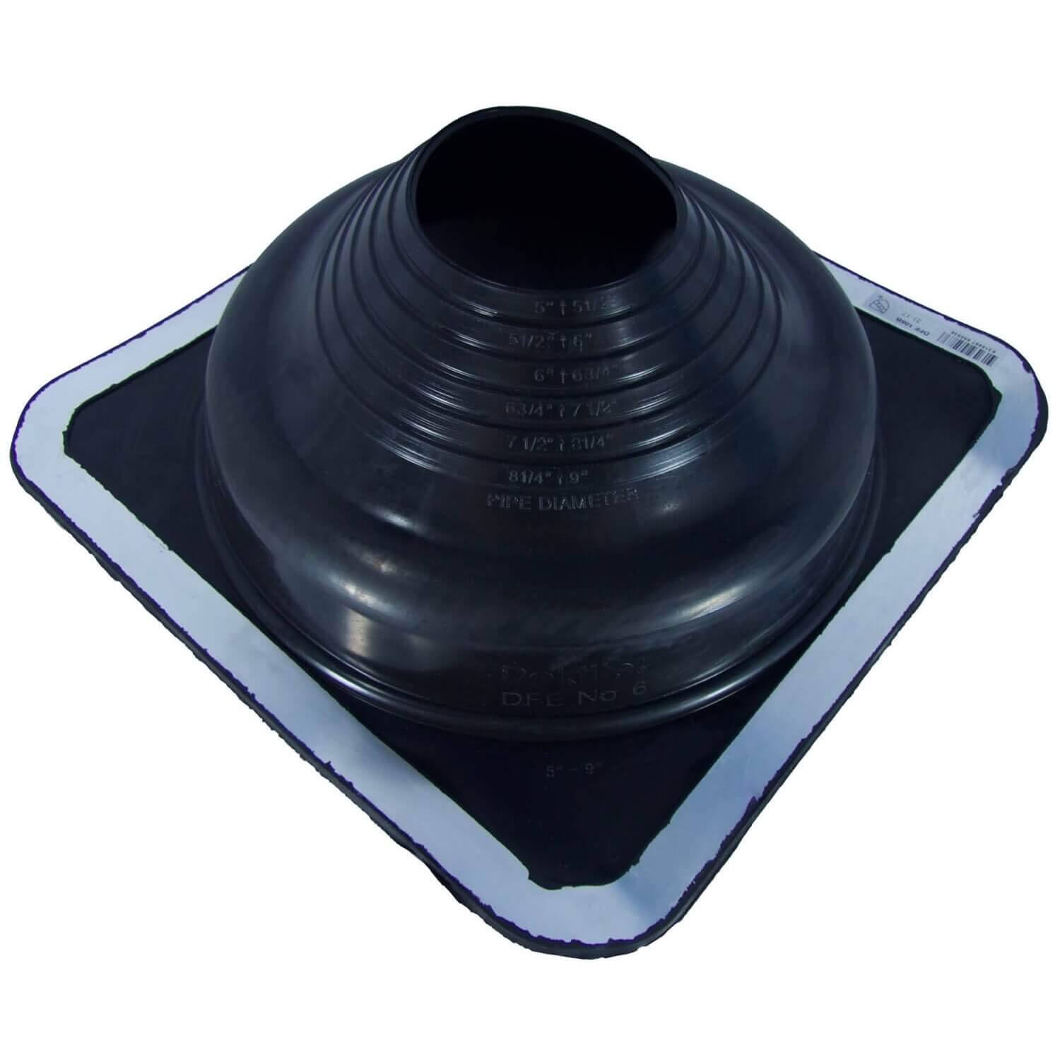 #6 (DFE106B) Square Black EPDM Flexible Pipe Flashing, Roof Jack, Pipe Boot Flashing Dektite (for OD Pipe Sizes 5" - 9")