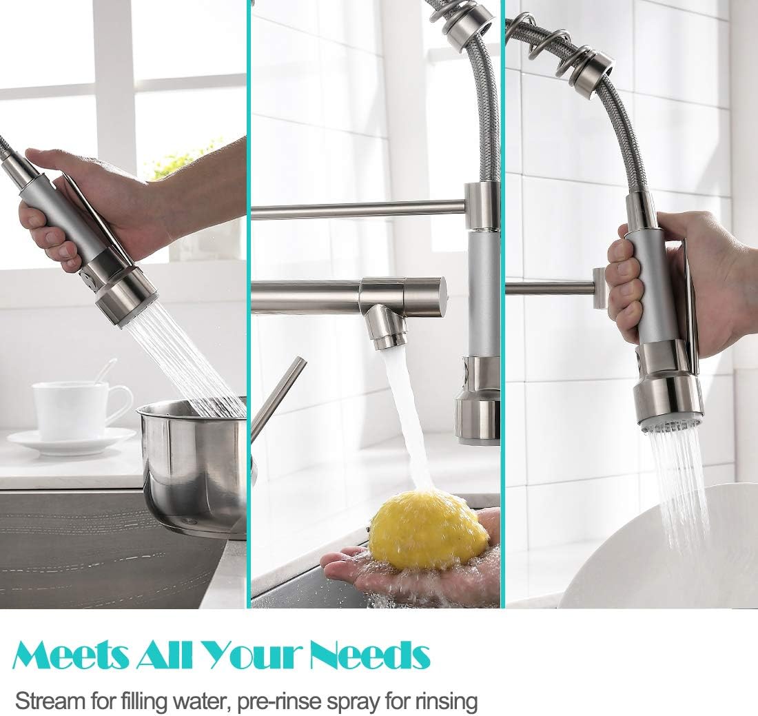 Lowest Price WANMAI Pull Down Kitchen Faucet, Heavy-Duty & Durable Commercial Bar Sink Faucet, Water-Efficient and Drip-Free Performance Kitchen Sink Faucets with Pullout Sprayer, Brushed Nickel Best Deal Cheap 🛒 WANMAI Pull Down Kitchen Faucet, Heavy-Duty & Durable Commercial Bar Sink Faucet, Water-Efficient and Drip-Free Performance Kitchen Sink Faucets with Pullout Sprayer, Brushed Nickel