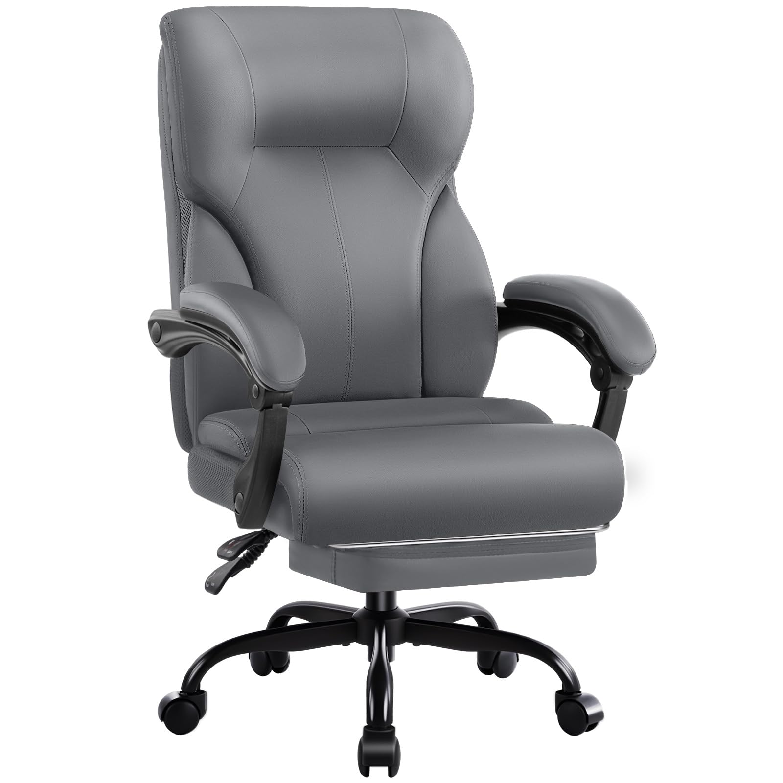 Executive Office Chair,High Back Ergonomic Comfy Desk Chair with Footrest and Padded Linkage Armrests,PU Leather Heavy Duty Computer Swivel Rolling