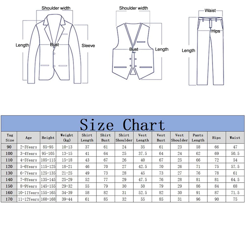 Traje de Caballero para Niño Conjunto de Ropa Formal para Ceremonia Boda Fiesta Bautizo Infantil Juego de 4 Piezas Conjunto de Camisa Manga Larga+Chaleco+Pantalones+Corbata de Moño para Chicos