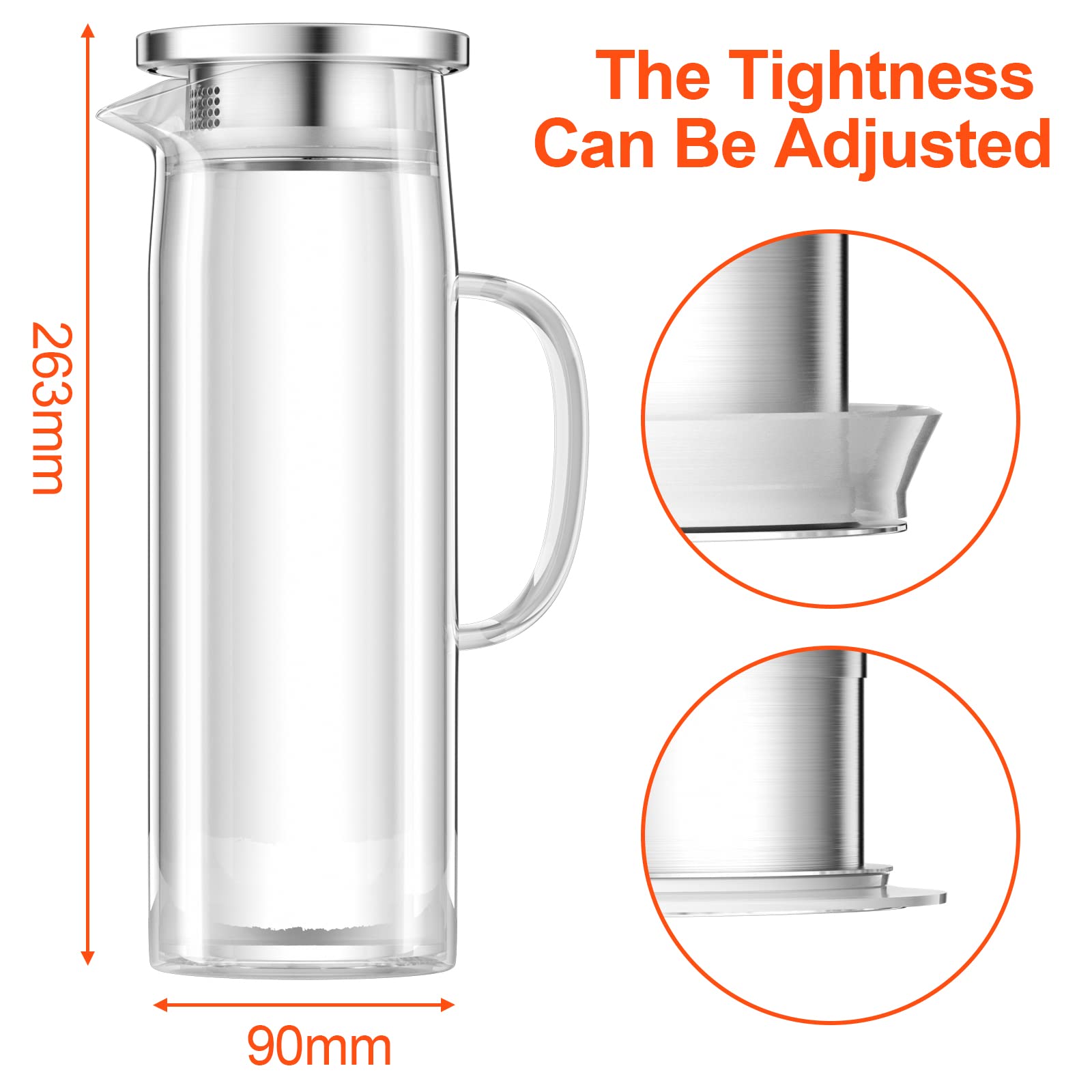 Uootach Caraffa 1.5L, con coperchio, Trasparente e resistente al calore borraccia in vetro borosilicato, perfetta per latte, succhi di frutta, caffè o acqua calda