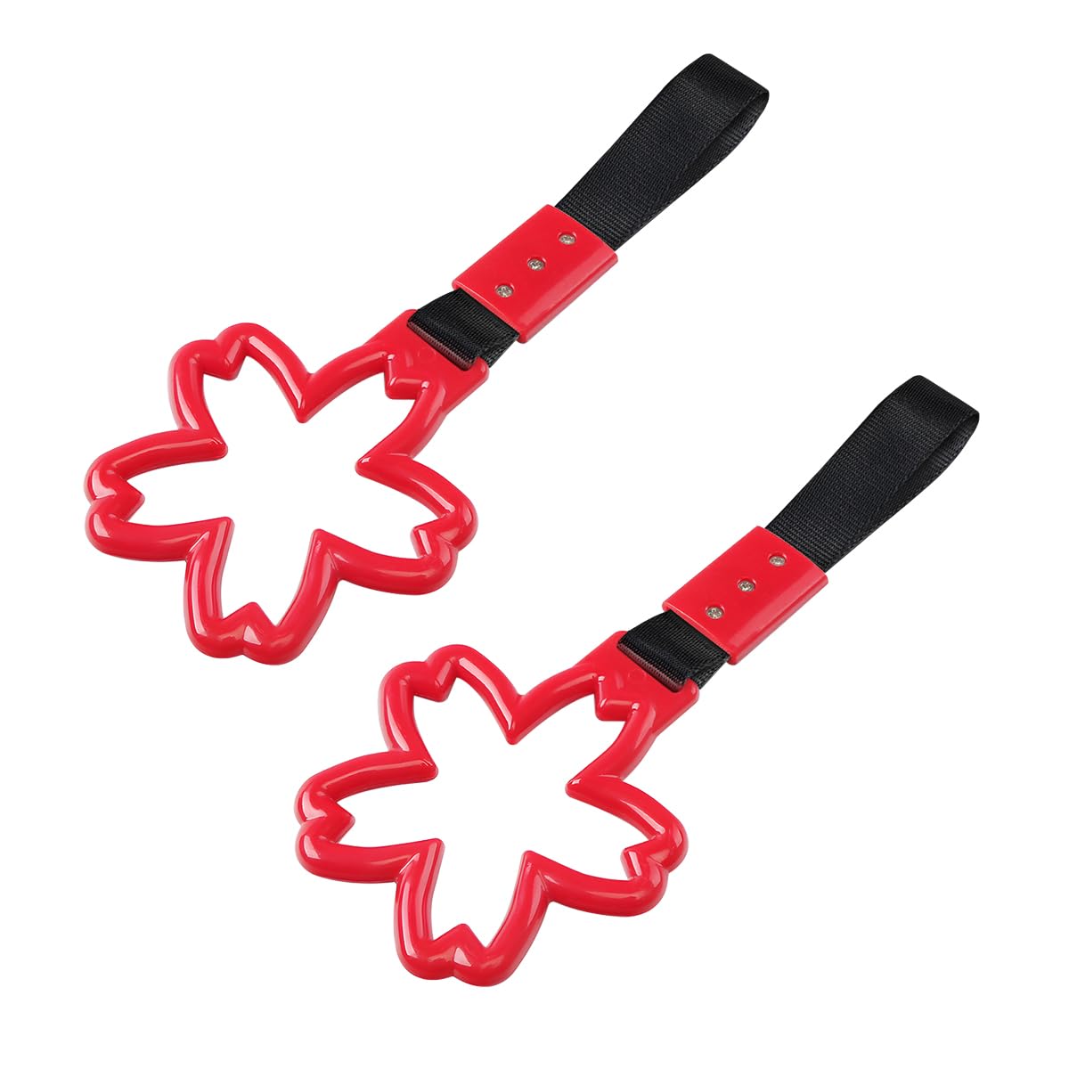 2 Pieces Sakura Shaped Handle Ring, Car Subway Train Bus Hand Straps, Cherry Blossom Bumper Decorative Warning Ring, Car Interior Exterior Accessories, Handle Hand Strap Drift Charm (Red)