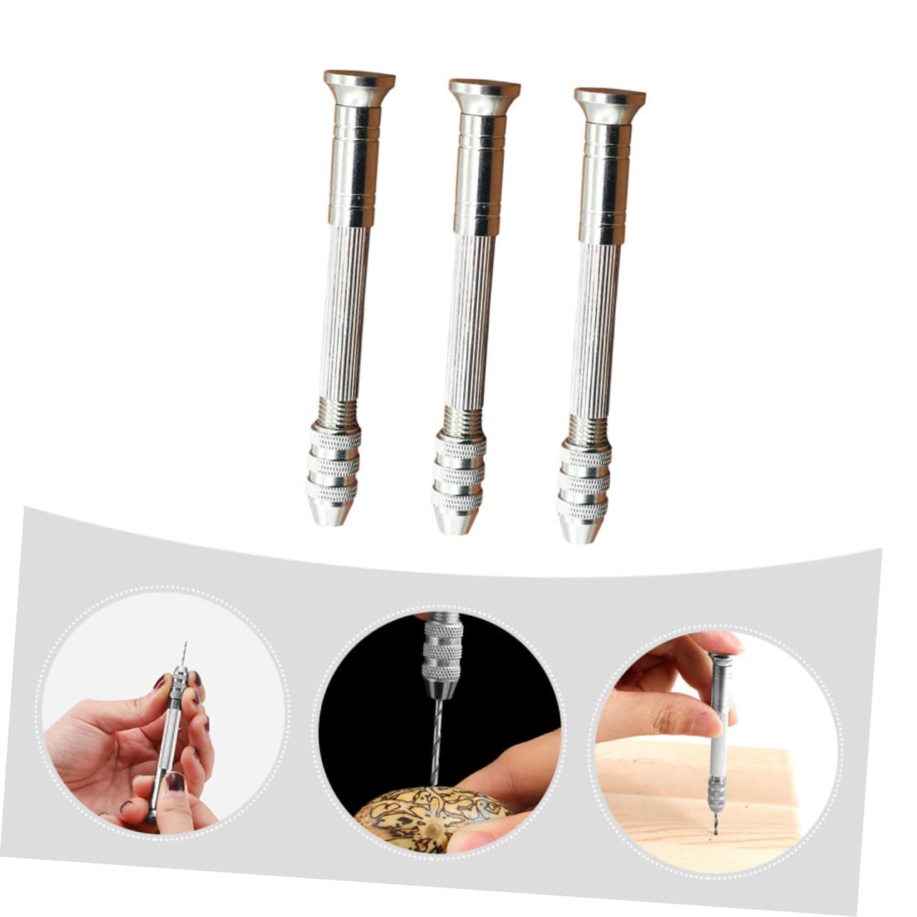 VILLCASE 4sets 3pcs Precision Hand Drill Manual Tool for DIY Projects for Compact Lightweight Easy to Use for Hobbyists and Professionals 3pcs*4