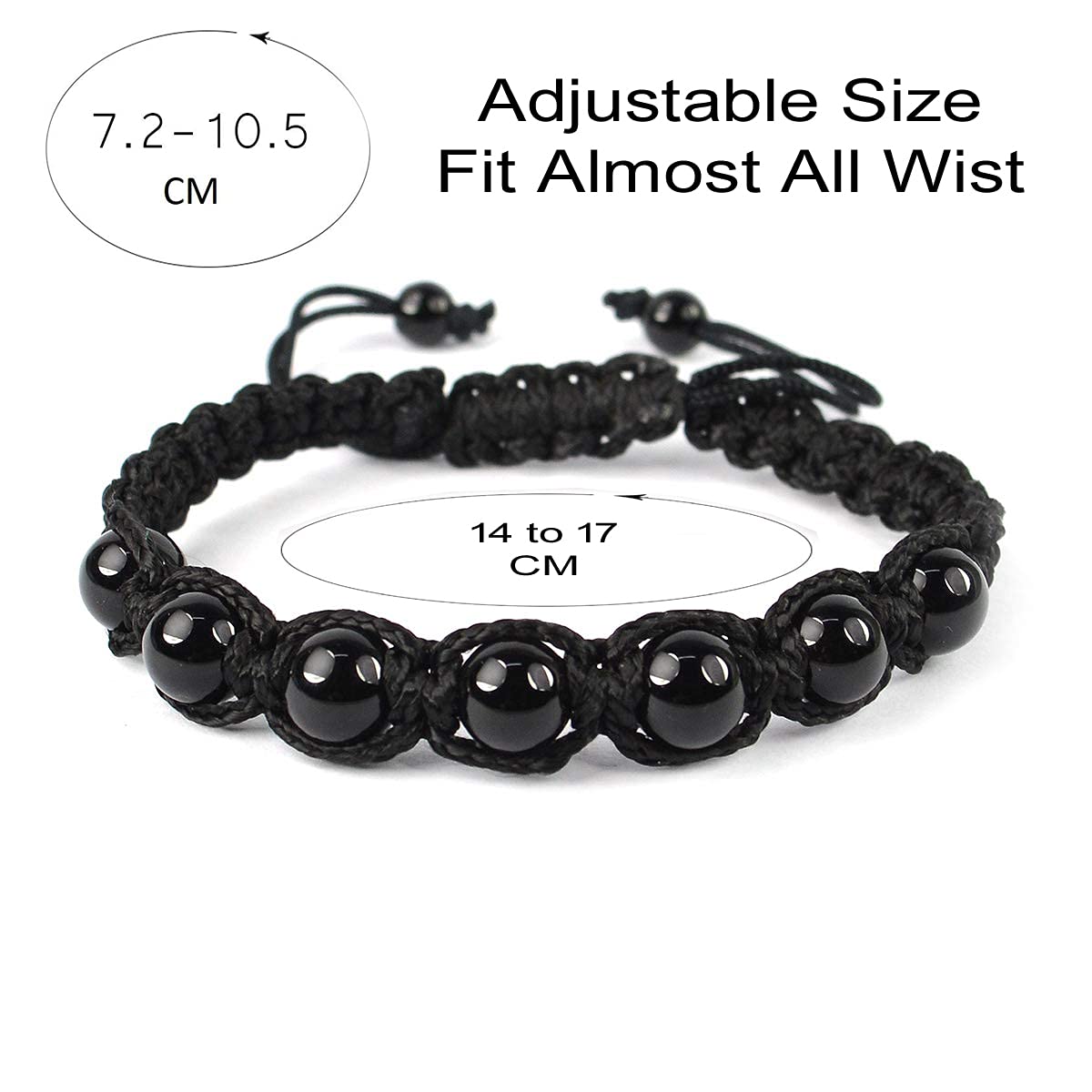 Selvia Black Thread Onyx Bracelet Crystal Stone Round Beads Adjustable Hand Wrist Band Negative Energy Removal Vedic Kala Dhaga with Stylish Lock for Women Men and Child Hand(black Onyx Bracelet) - Image 4 thumbnail