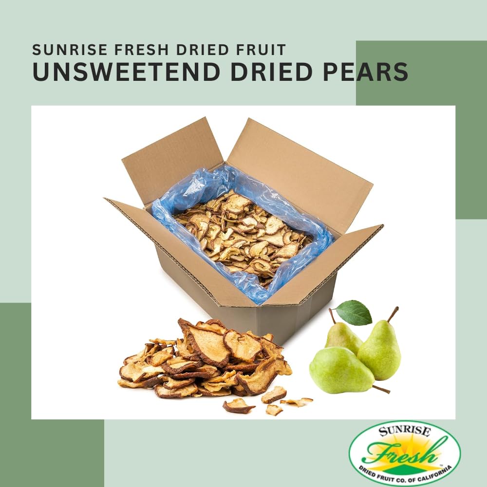 Sunrise Fresh Dried Fruit – Dried California Pears - All-Natural, Dehydrated, Unsweetened, No Added Sugar, Bulk Box with Resealable Bag, 5 lb. (Pear)