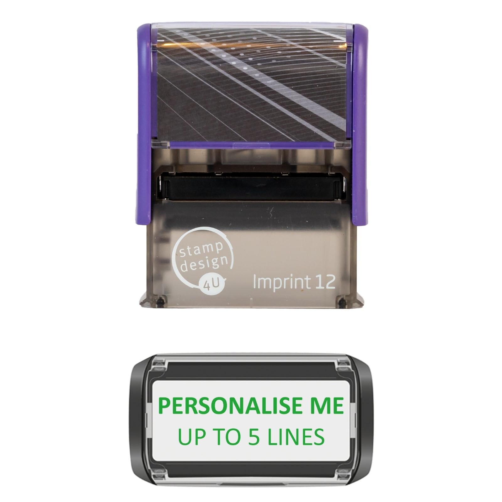 Premium 5 Line Self Inking Custom Stamp Imprint 12 Personalised Rubber Stamp - Green Ink