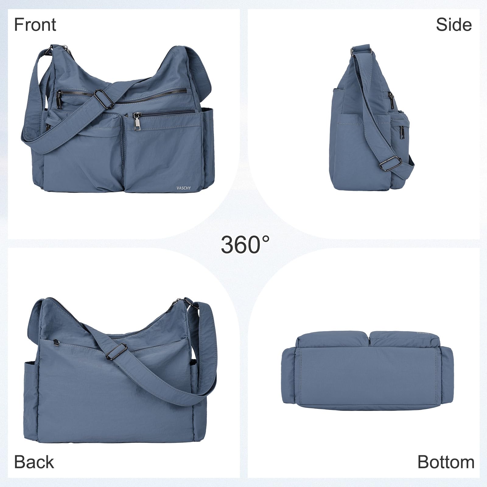 VASCHY Bolso Bandolera Mujer Ligero Impermeable, Bolso Universidad Mujer Casual Bolso Cruzado Múltiples Bolsillos con RFID Antirrobo para Oficina Colegio Viaje