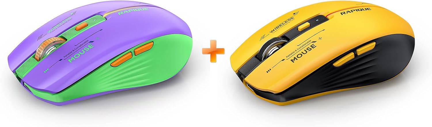 RAPIQUE Bluetooth Wireless Mouse - (BT1/BT2+USB Receiver) Dual Mode, Rechargeable, Quiet Click, Multi-Device Compatibility for Laptop, Computer, MacBook, Tablet