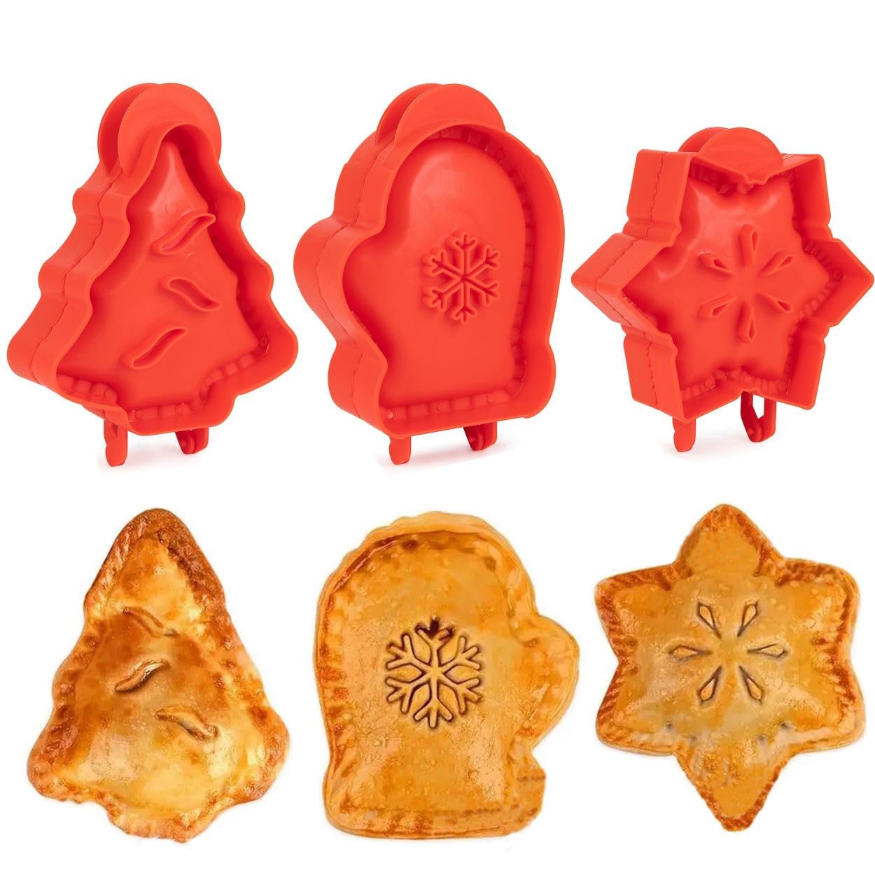 Holiday Mini Pie Gadgets,Party Potluck Hand Pie Gadgets, Hand Pie Press Gadgets Maker for Baking, Winter Snowflake Christmas Tree and Gloves Shapes Pocket Pies Maker（3PCS）