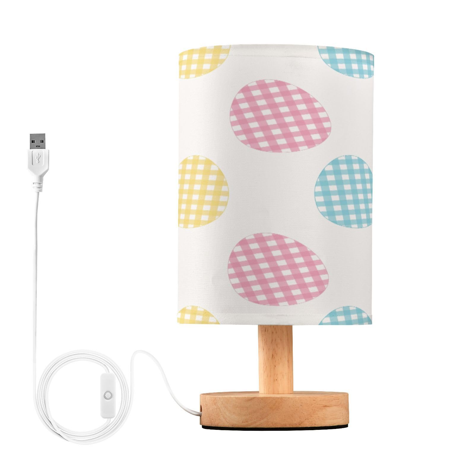 SDMKA Easter Eggs Pattern Bedside Table Lamp for Bedroom, Minimalist Nightstand Lamp with Round Fabric Shade for Living Room, Office, No Bulb Required
