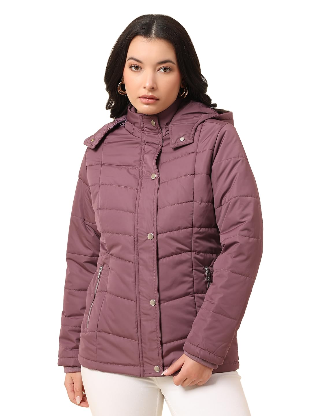 cantabil Jacket for Women | Premium Casual Jacket Regular Fit Hooded Nylon Fabric Solid Pattern-picture-23