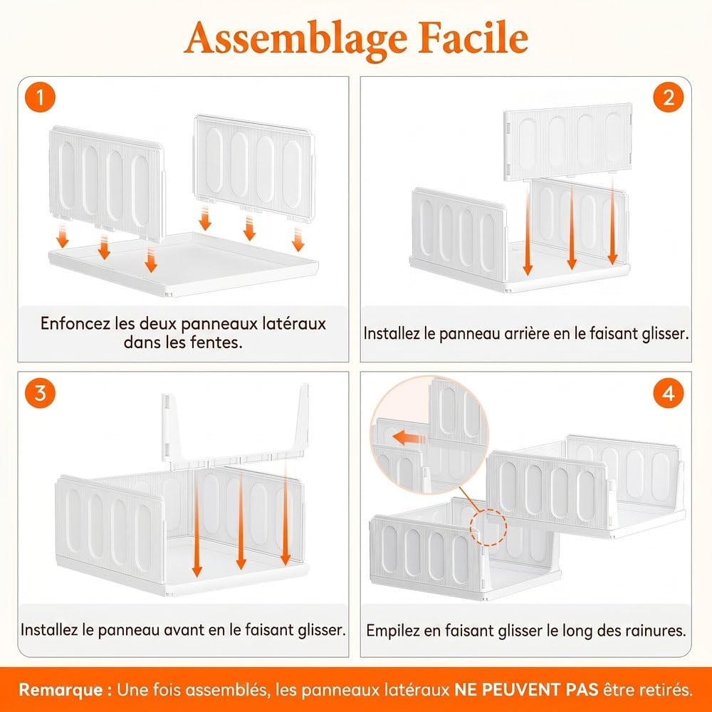 Lifewit Organisateur pour Vêtements et Penderies, Lot de 6 Boîtes de Rangement pour Placard, Cuisine et Camping, Accessoire Salle de Bain Pratique, Tiroirs Empilables pour Pantalons et T-shirts, 24L