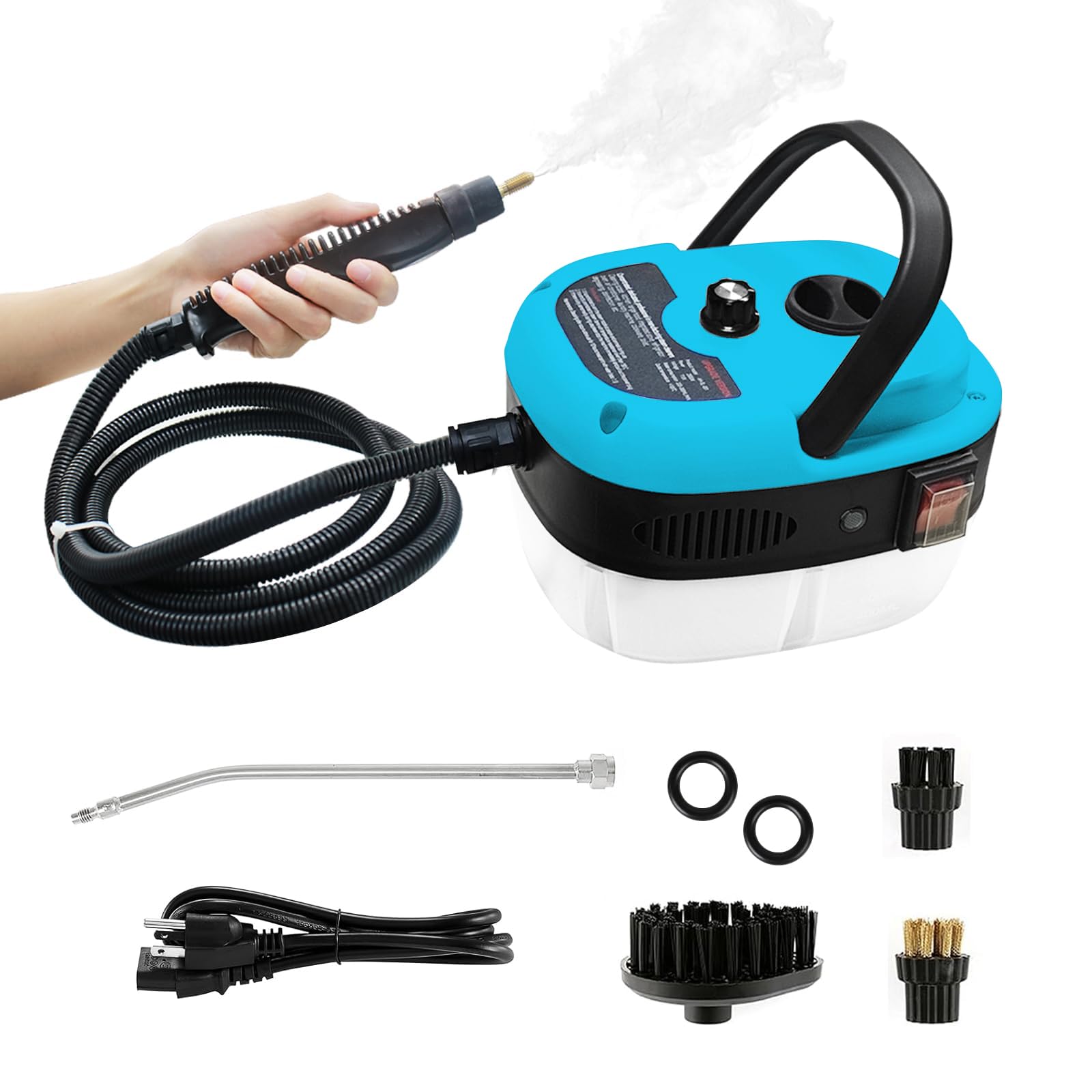 Handheld Steam Cleaner, 2500W Pressurized Steam Cleaner with 3 Brush Heads, Portable Steam Cleaner for Home, Car, Furniture, Kitchen, Bathroom and Wall, Blue