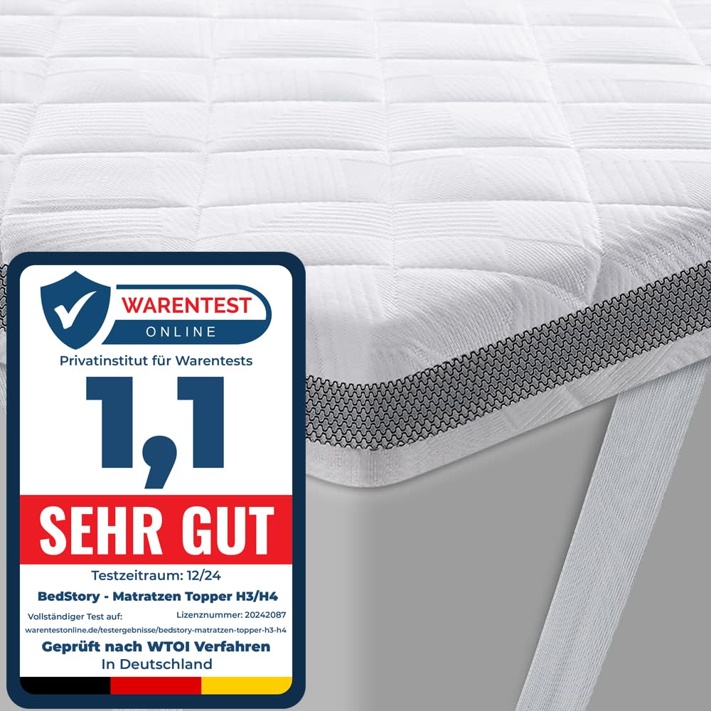 BedStory Gel Topper 180 x 200 cm H3/H4 Made of 7.5 cm Height Cold Foam Core, Breathable 3D Mesh Cover, Comfortable Mattress Topper for Box Spring Bed and Uncomfortable Beds Sofa Bed