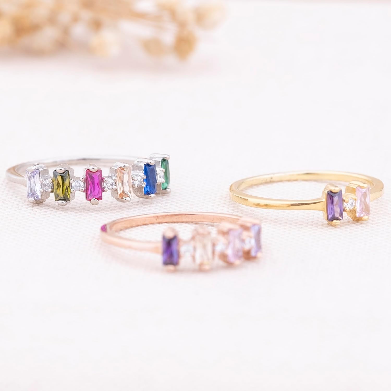 1-6 selectable Baguette Birthstones Ring, Minimalist Gemstone Ring, Handmade Family Ring, Gold Silver Custom Ring, Personalized Gift, Mothers Day Gift, 14K gold & 925K Silver Ring