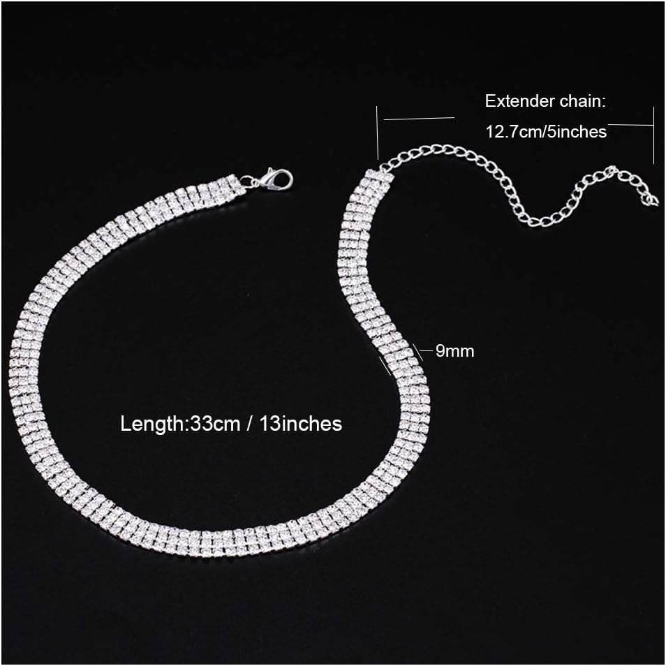 Rhinestone Choker Necklaces Set Silver Sparkly Diamond Choker Tennis Bracelet Necklace Set for Women - Image 6