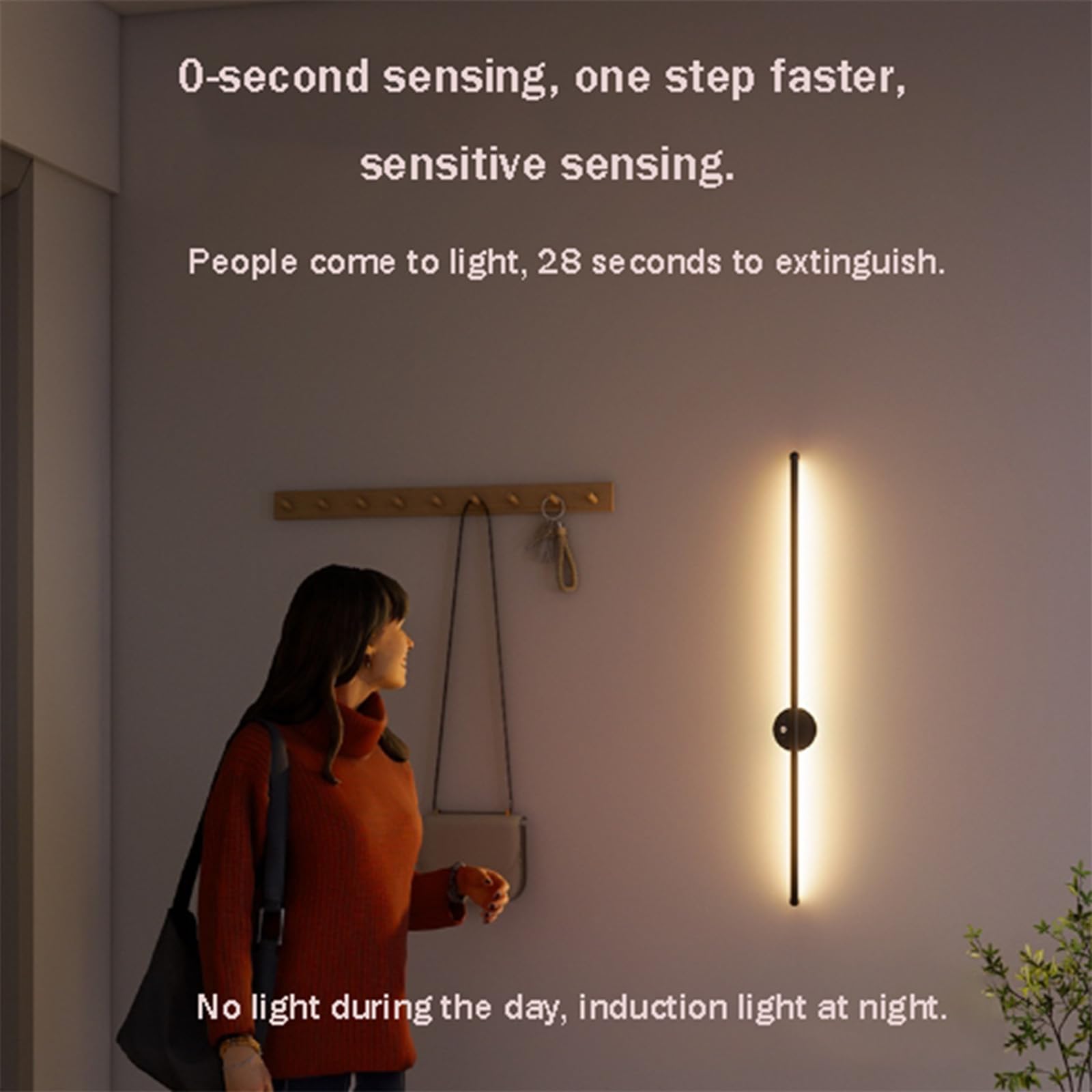 LED Wandleuchte Innen mit Bewegungsmelder Dimmbar Wandleuchte mit Wiederaufladbarem Akku Nachtlicht USB Wiederaufladbare Magnetische Art Lampen für Ohne Stromanschluss (Schwarz,100CM)