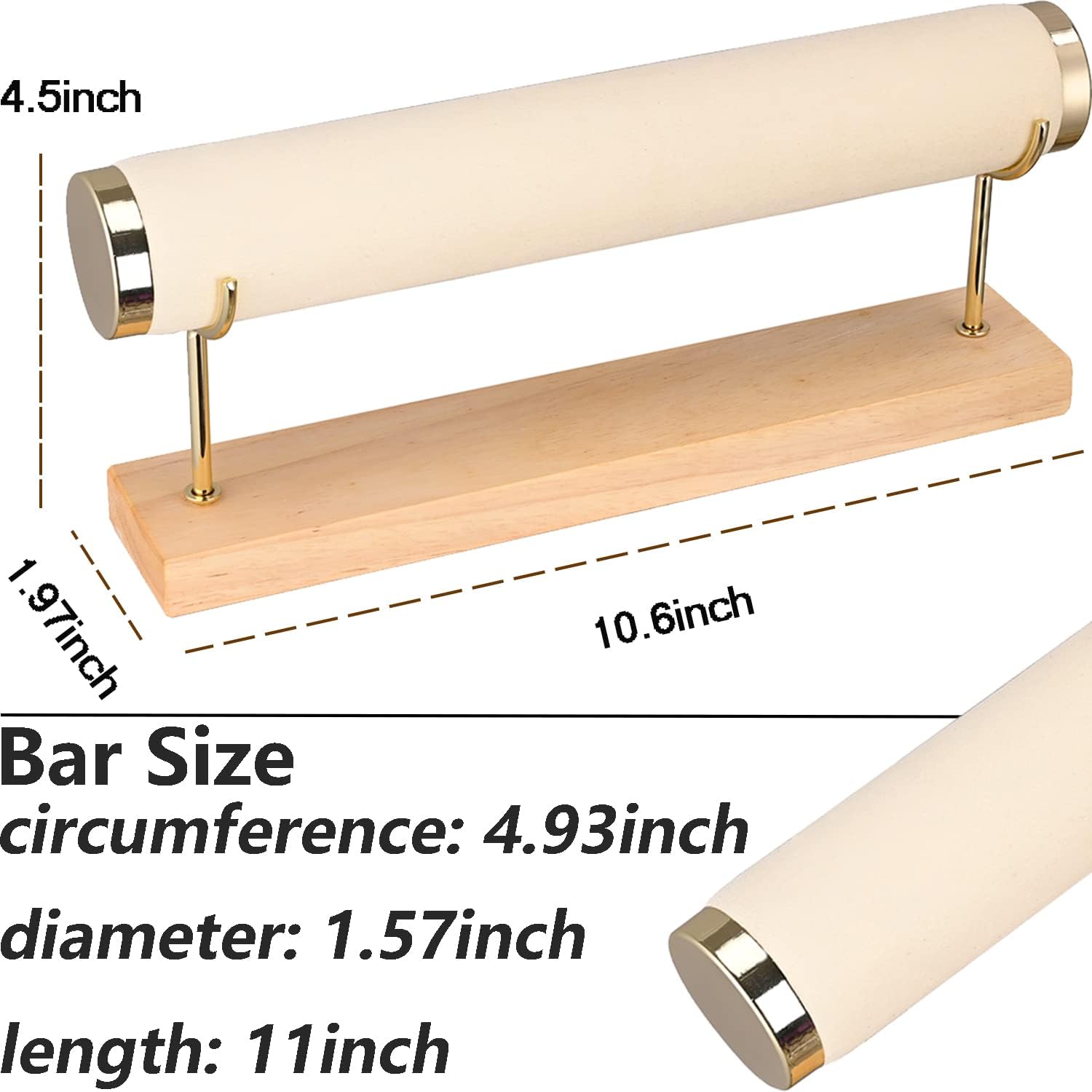 Bracelet Display Holder Bangle Storage Single Tier T-bar Stand Towers for Jewelry Wrist Watch Organization, White