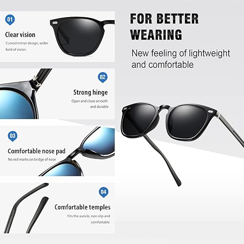 Miniatura 4 de Suertree Gafas de sol polarizadas para hombre, gafas de sol retro para hombres y mujeres, protección UV400 para conducir pesca, Negro -