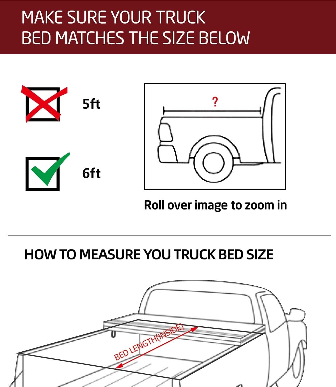 Kikito Vinyl Soft Quad-Fold Truck Tonneau Cover for 2016-2026 Tacoma 6ft(73.7in) Bed |for Models with or Without The Deck Rail System|