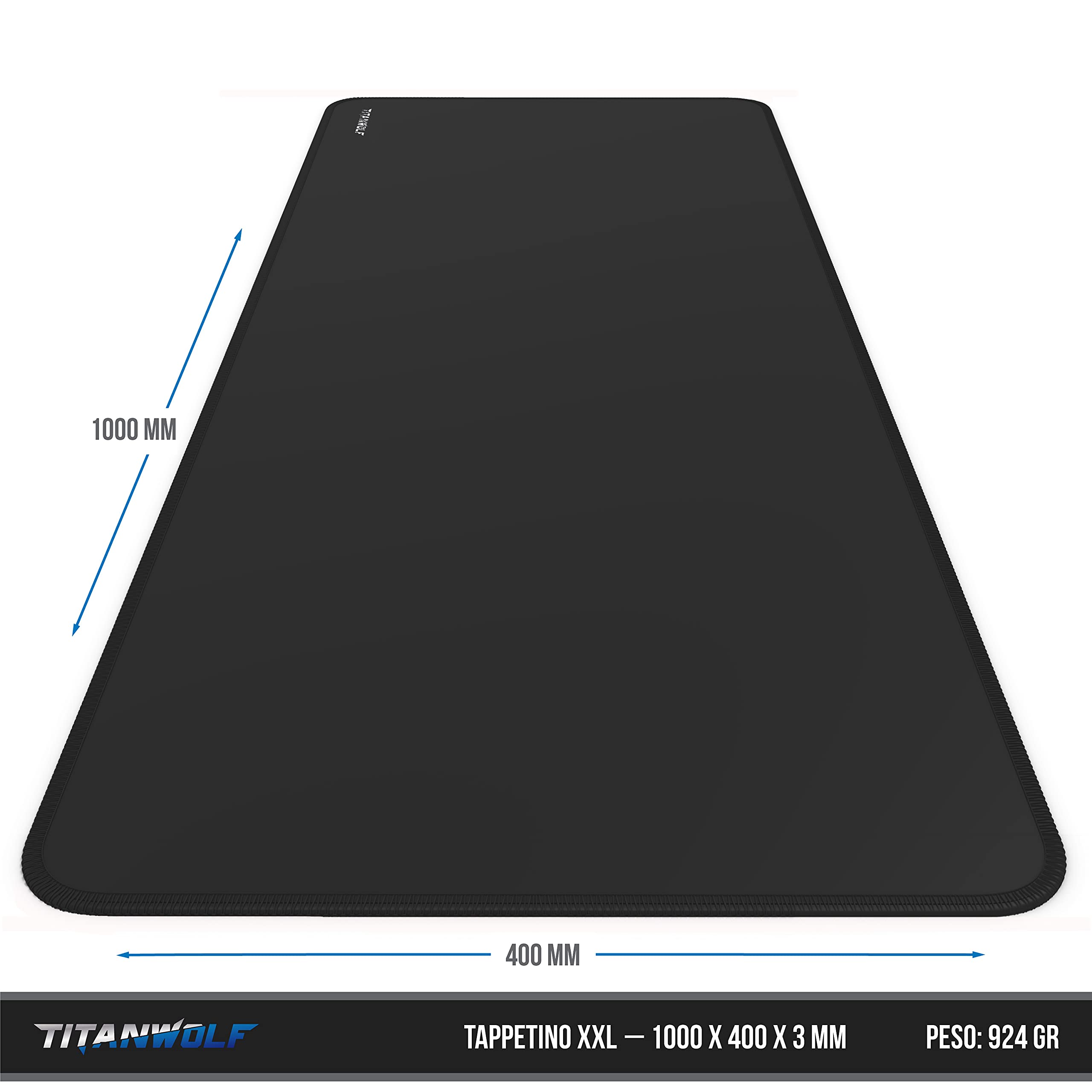 TITANWOLF - Grande Tappetino Mouse da Gioco con Logo a Sinistra - XXL Oversize Mousepad - Dimensione 1000 x 400 mm - XXL Formato Oversize da scrivania e Tavolo - per Mouse e Tastiera – Nero