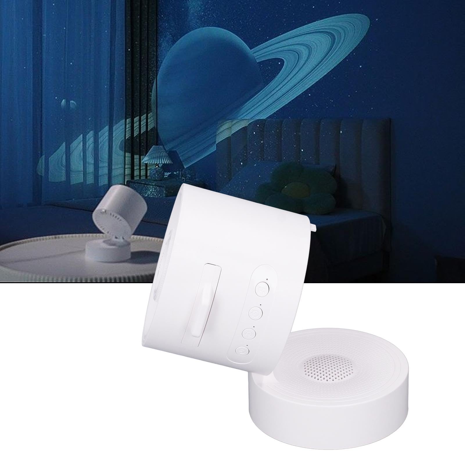 Proyector de Luz de Estrella Bluetooth con Altavoz Bluetooth, 6 Diapositivas, 3 Configuraciones de Temporizador, ángulo Ajustable de 90 Grados, Lámpara Nocturna Dinámica, Batería