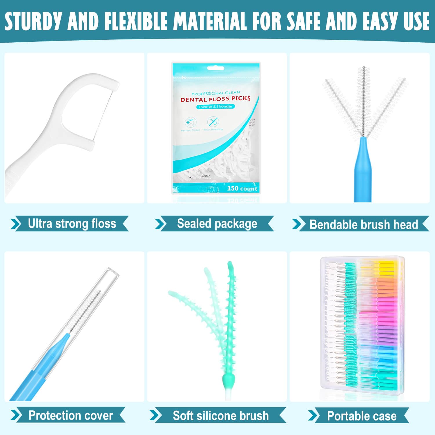 Lezmarket Juego de 450 cepillos interdentales y púas de hilo dental, cepillos de tirantes, púas suaves y varillas de hilo dental para dientes, cepillo limpiador de frenos, cepillo de hilo dental entre