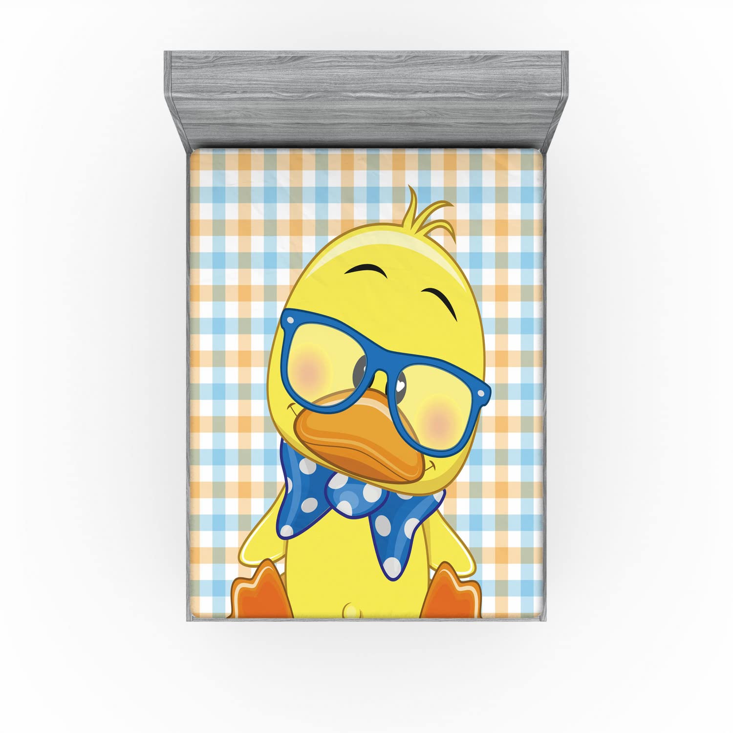 Ambesonne Cartoon 2 Pack Fitted Sheet, Hipster Boho Cool Duck, Bed Cover All-Round Elastic Deep Pockets 2 Pieces, Package Contains 2 Queen Size Fitted Sheets, Orange Yellow Blue