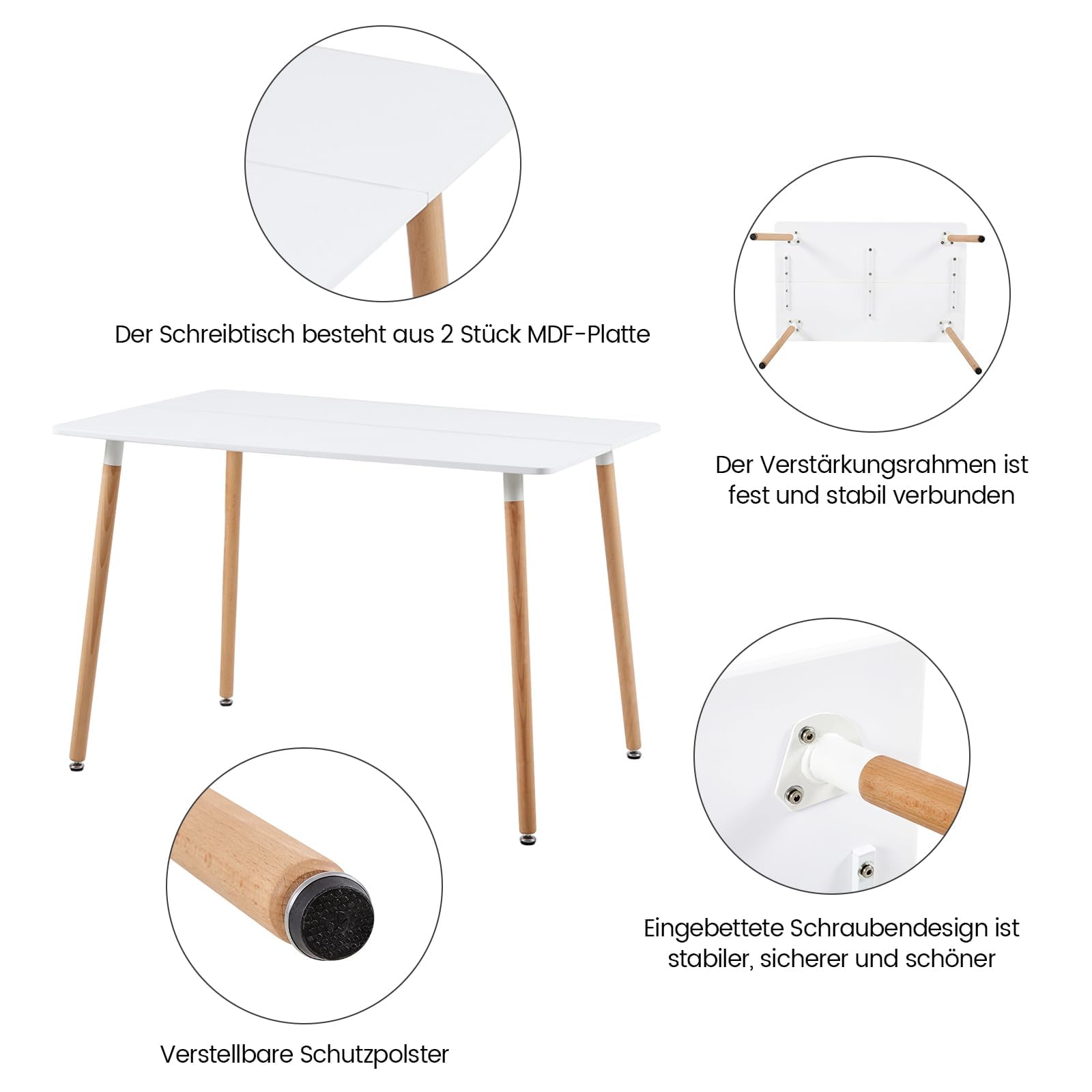 H.J WeDoo Table de Salle à Manger avec 4 Chaises Blanc
